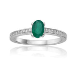 Genuine Emerald Solitaire Ring with Moissanite Accents, Sterling silver band ring, stunning green emerald ring
