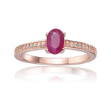 Sterling Silver Oval Shaped Genuine Ruby Solitaire Ring