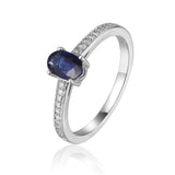 Sterling Silver Oval Shaped Genuine Blue Sapphire Solitaire Ring