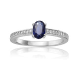 Oval Shaped Solitaire Ring, genuine Blue Sapphire center stone, classic Sterling Silver Band