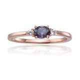 Alexandrite Oval Three Stone Ring, white sapphire ring, rose gold plated sterling silver ring