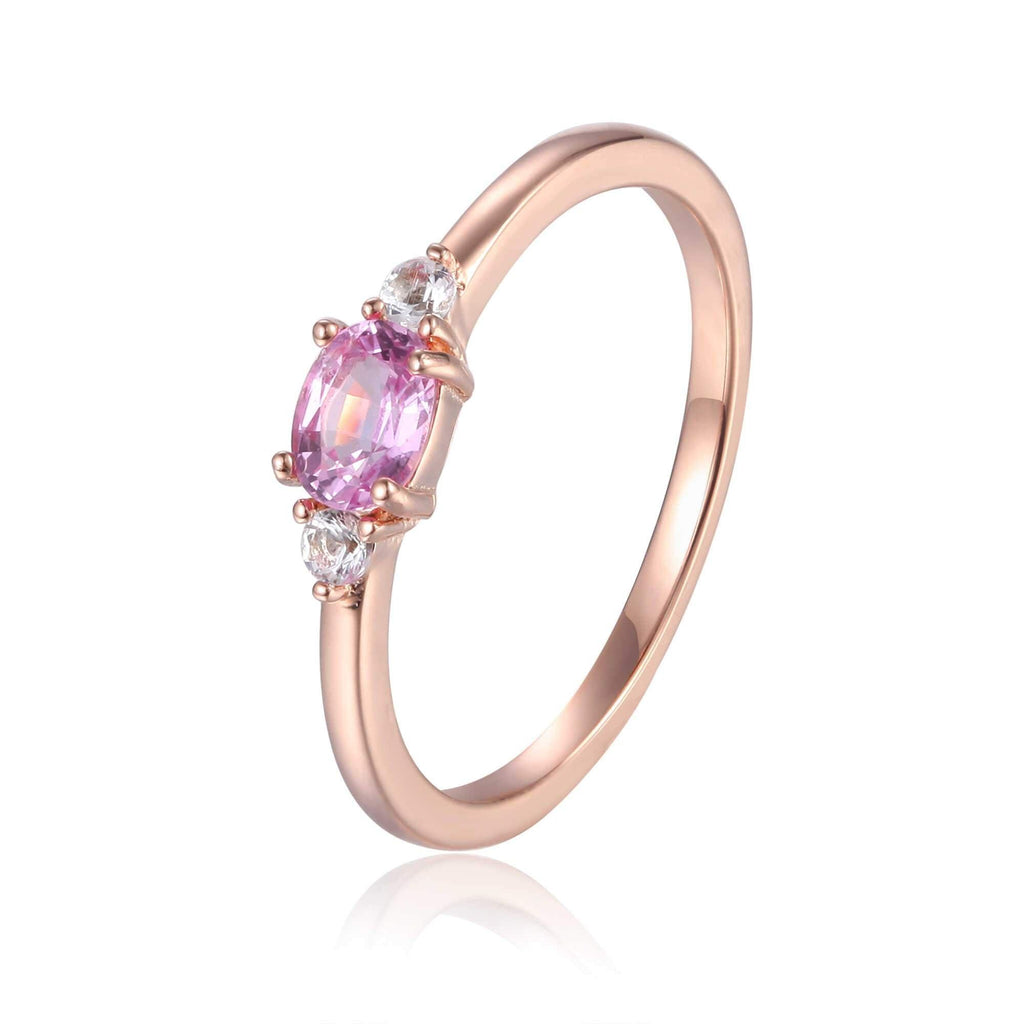 ose Gold Plated Oval Shaped Genuine Pink Sapphire Dainty Ring: