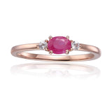 Rose Gold Plated Oval Shaped Genuine Ruby Dainty Ring: