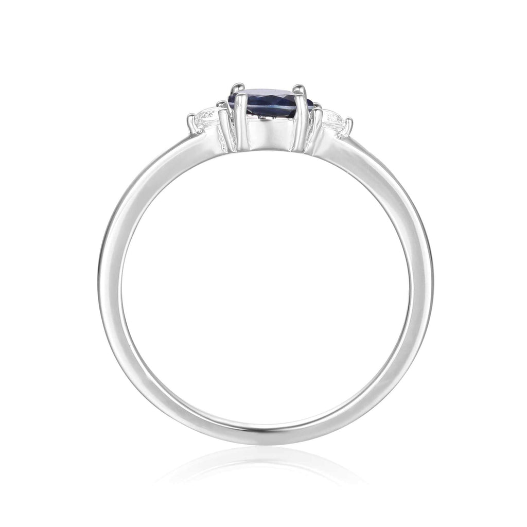 Rose Gold Plated Oval Shaped Genuine Blue Sapphire Dainty Ring