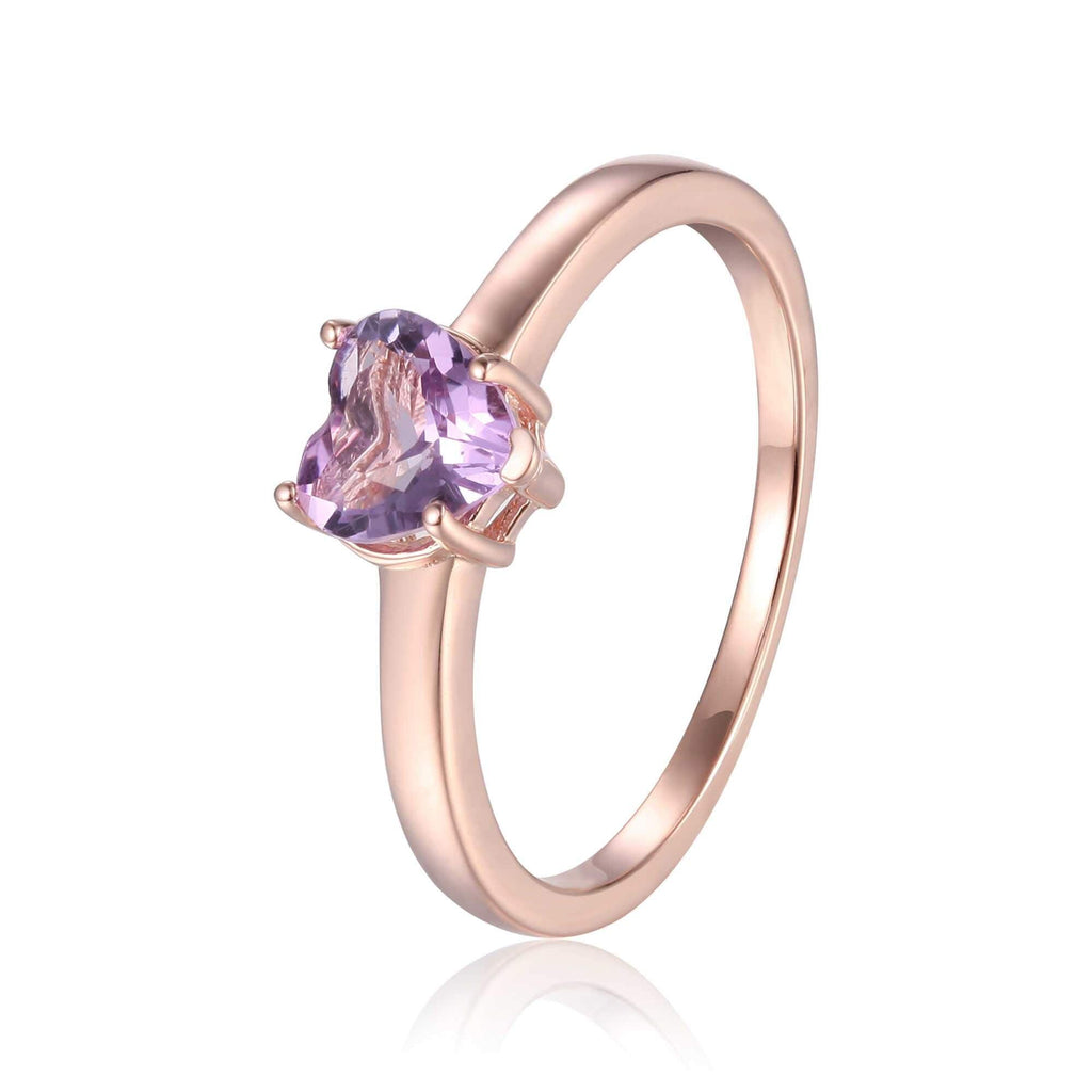Sterling Silver Heart Shaped Pink Amethyst Solitaire Ring