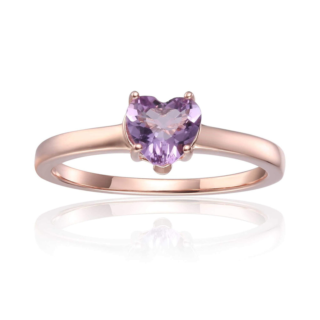 Sterling Silver Heart Shaped Pink Amethyst Solitaire Ring