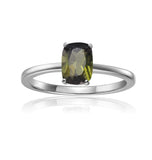 Sterling Silver Ocatogon Cut Green Tournaline Solitaire Ring
