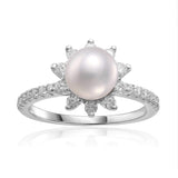 Pearl Engagement Ring with Moissanite Accents