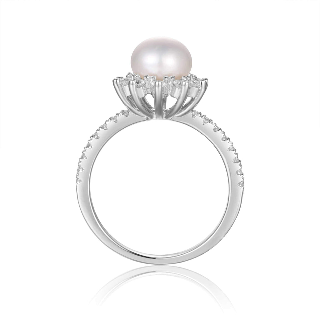 Pearl Engagement Ring with Moissanite Accents