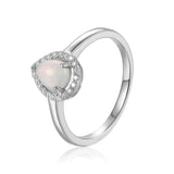 Created Opal Teardrop Halo Ring with Moissanite Accents For Women