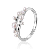 Dainty Cluster Pearl Ring In Rhodium Plated Sterling Silver