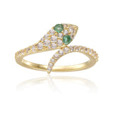 Snake Ring Gold Snake Band Natural Green Emerald Eye Snake Ring- FineColorJewels
