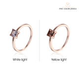 Alexandrite Solitaire Ring in Rose Gold Plated Sterling Silver - FineColorJewels