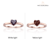 Heart Shape Alexandrite Solitaire Engagement Ring in Rose Gold Plated Sterling Silver - FineColorJewels