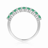 Half Eternity Ring for Women Emerald Stacking Ring 925 Sterling Silver Ring Gift for Her - FineColorJewels