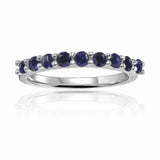 Blue Stacking Ring Minimalist Wedding Dainty Blue Sapphire Half Eternity Ring for Women  - FineColorJewels